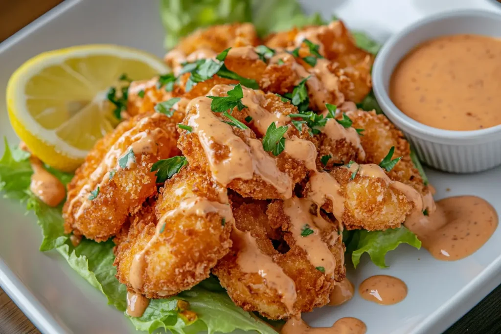 Key ingredients for boom boom shrimp, including jumbo shrimp, buttermilk, and boom boom sauce components like mayonnaise and Sriracha