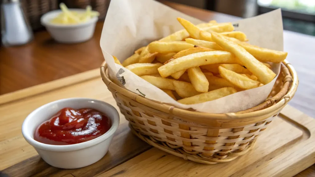 How do I get crispy results in my air fryer? Crispy French fries with ketchup.