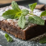 Rich and fudgy sourdough brownies, a perfect sourdough dessert recipe, topped with powdered sugar