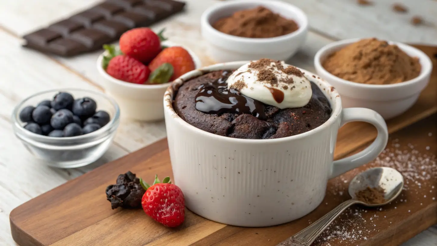 Protein Mug Brownies in a Mug with Toppings