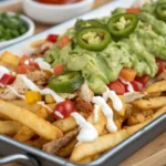 Loaded fries with guacamole, jalapeños, and ranch dressing