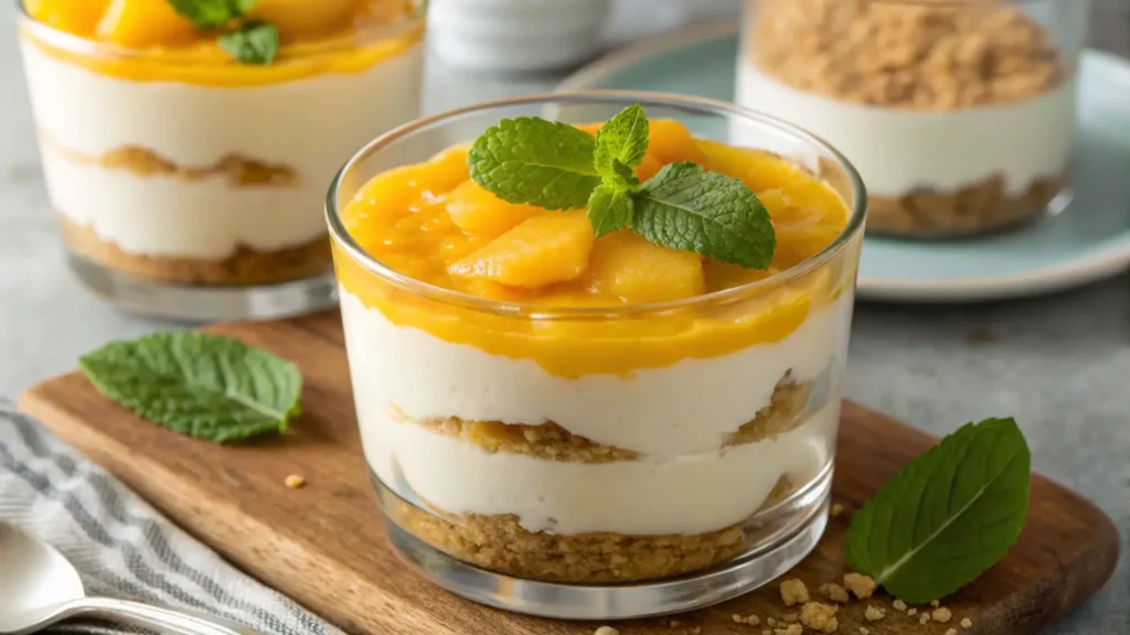 Mango Dessert Recipes – No-bake mango cheesecake in a glass.