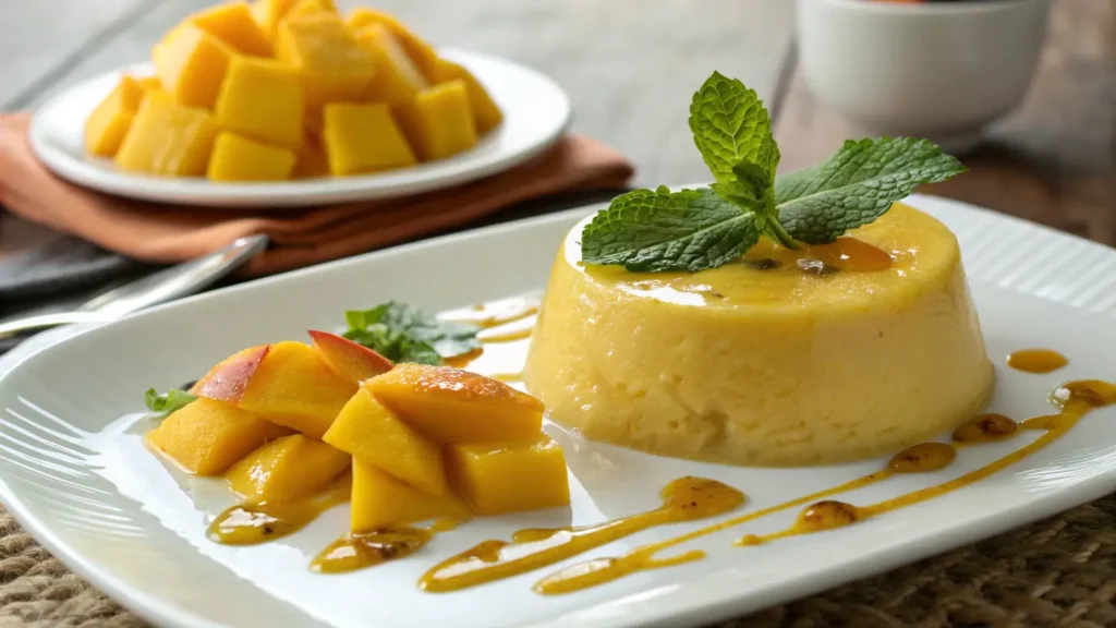 Mango Dessert Recipes – Mango pudding with fresh toppings.