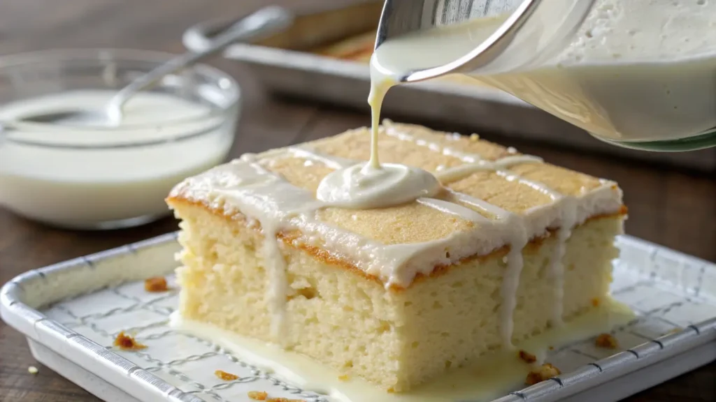 How long should tres leches soak? Milk pouring technique