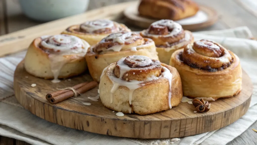 Fluffy sourdough cinnamon rolls drizzled with icing, a classic sourdough dessert recipe