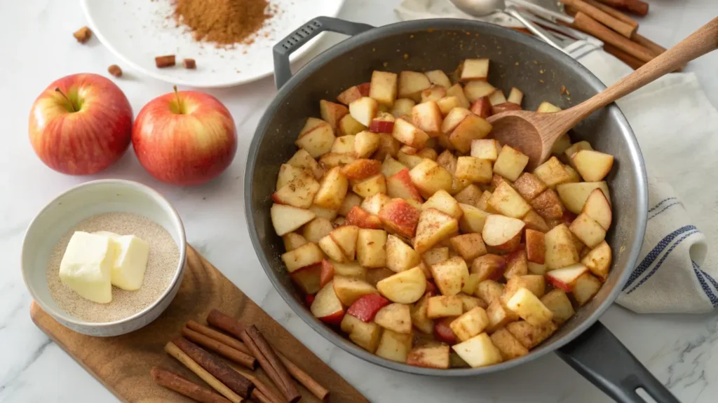 Apple pie slices made with Granny Smith and Honeycrisp apples.