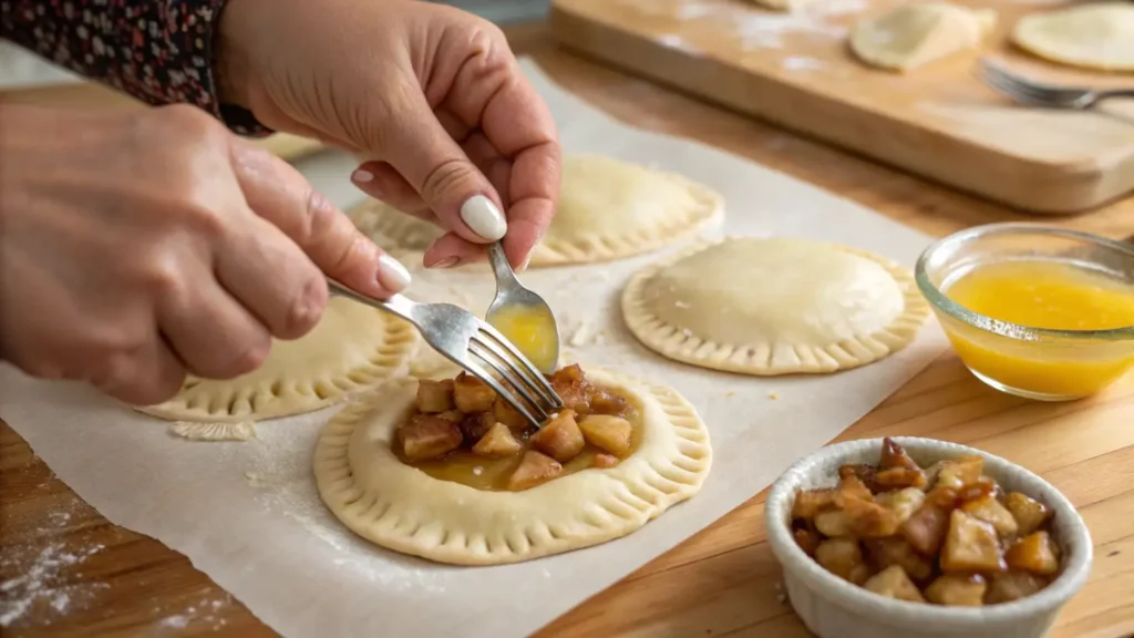 Apple hand pies filling with diced apples and cinnamon in a saucepan