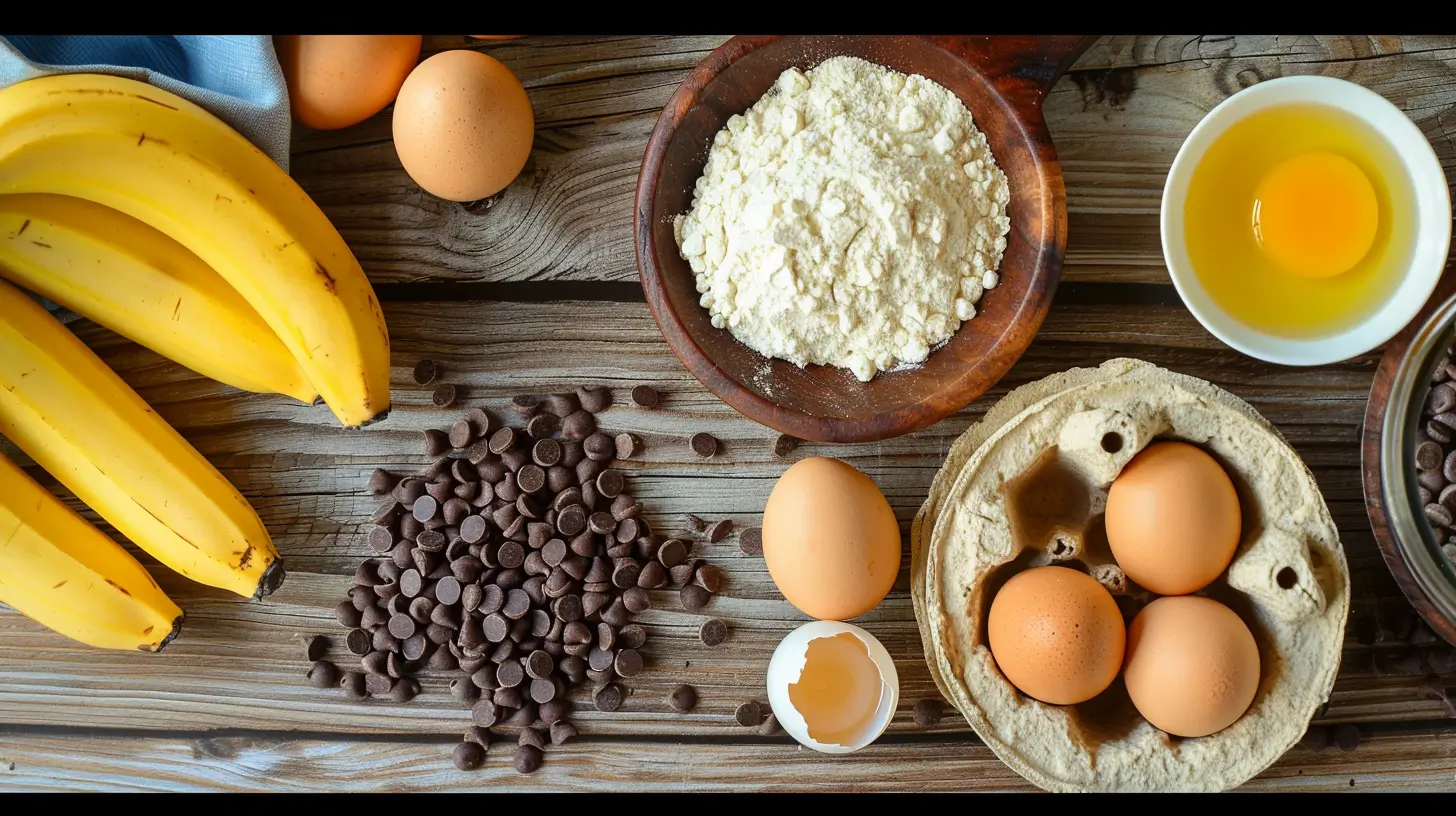 banana-pancake-ingredients Ingredients for banana chocolate chip pancakes