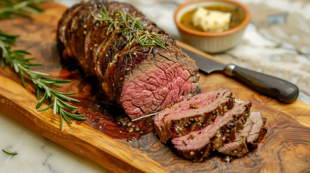 Perfectly cooked air fryer beef tenderloin with a golden crust