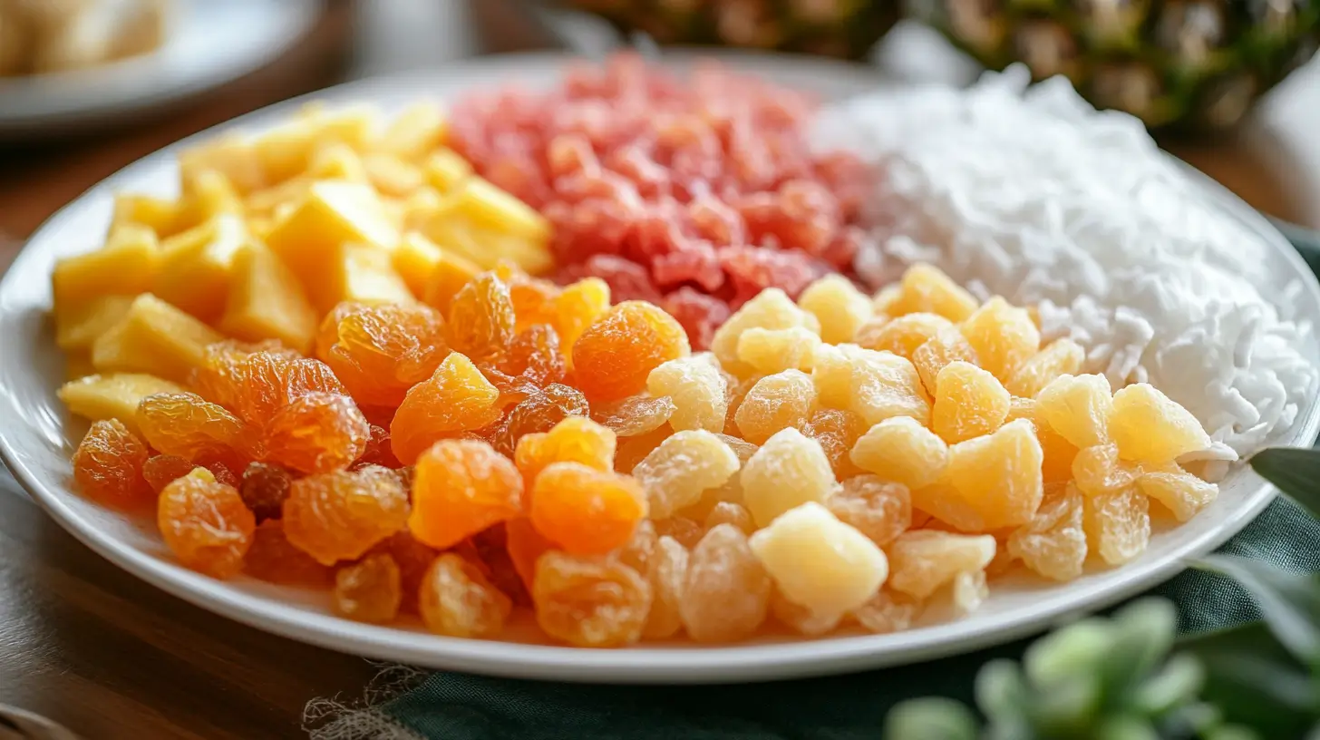 Dried Tropical Fruit Salad Portion for Healthy Snacking Dried Tropical Fruit Salad in a clear bowl with portion control.