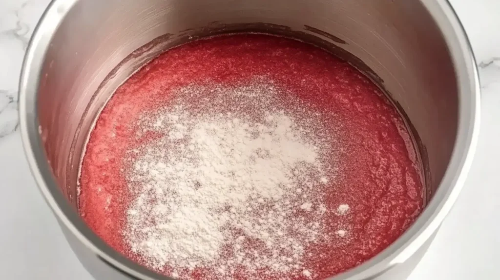 Strawberry Tres Leches Cake batter in a mixing bowl