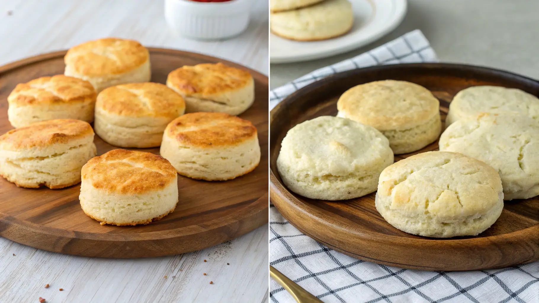 Fluffy air fryer biscuit split open, showing soft layers inside