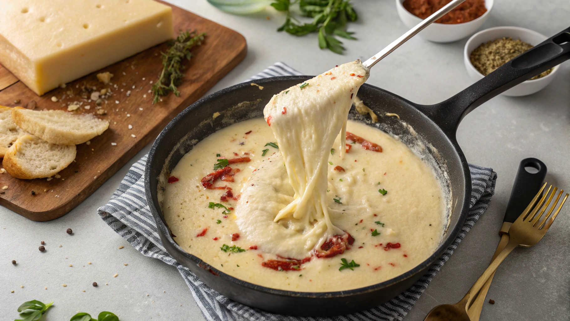 Creamy provolone cheese sauce for Philly Cheesesteak Pasta