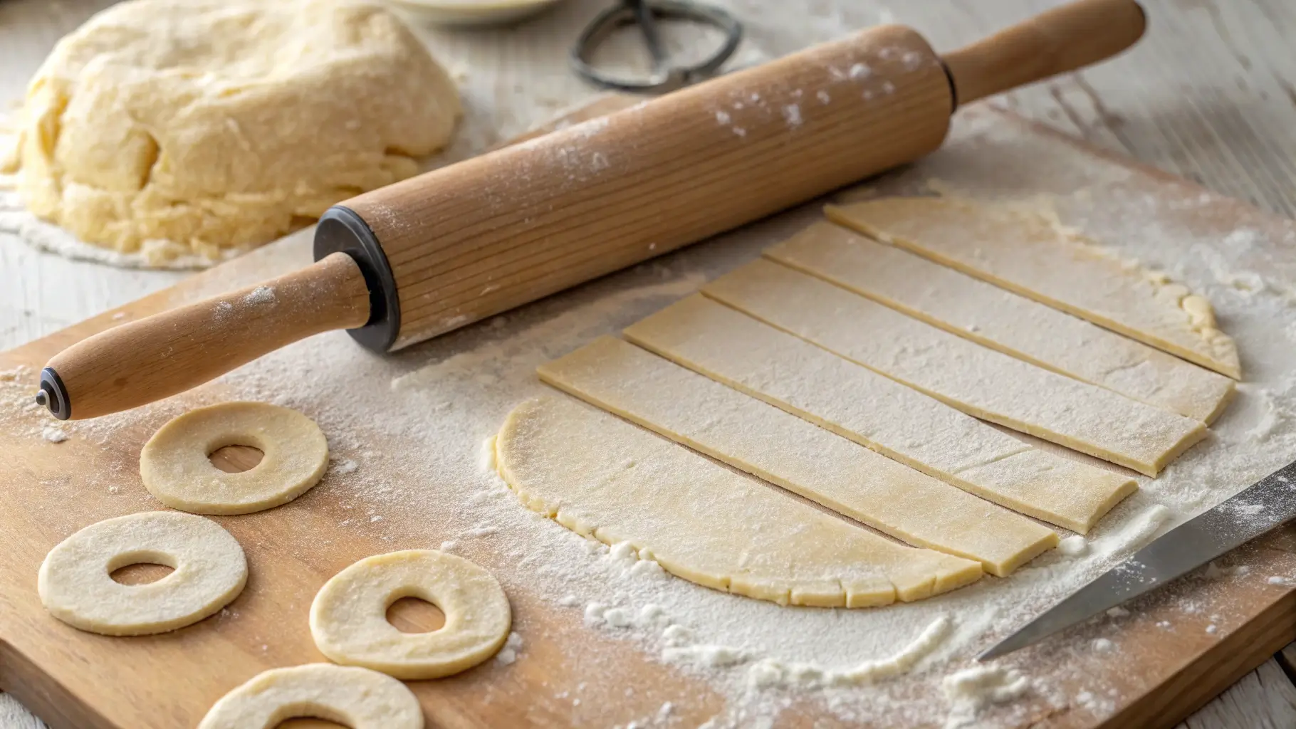 Rolling and cutting dough for homemade donut fries