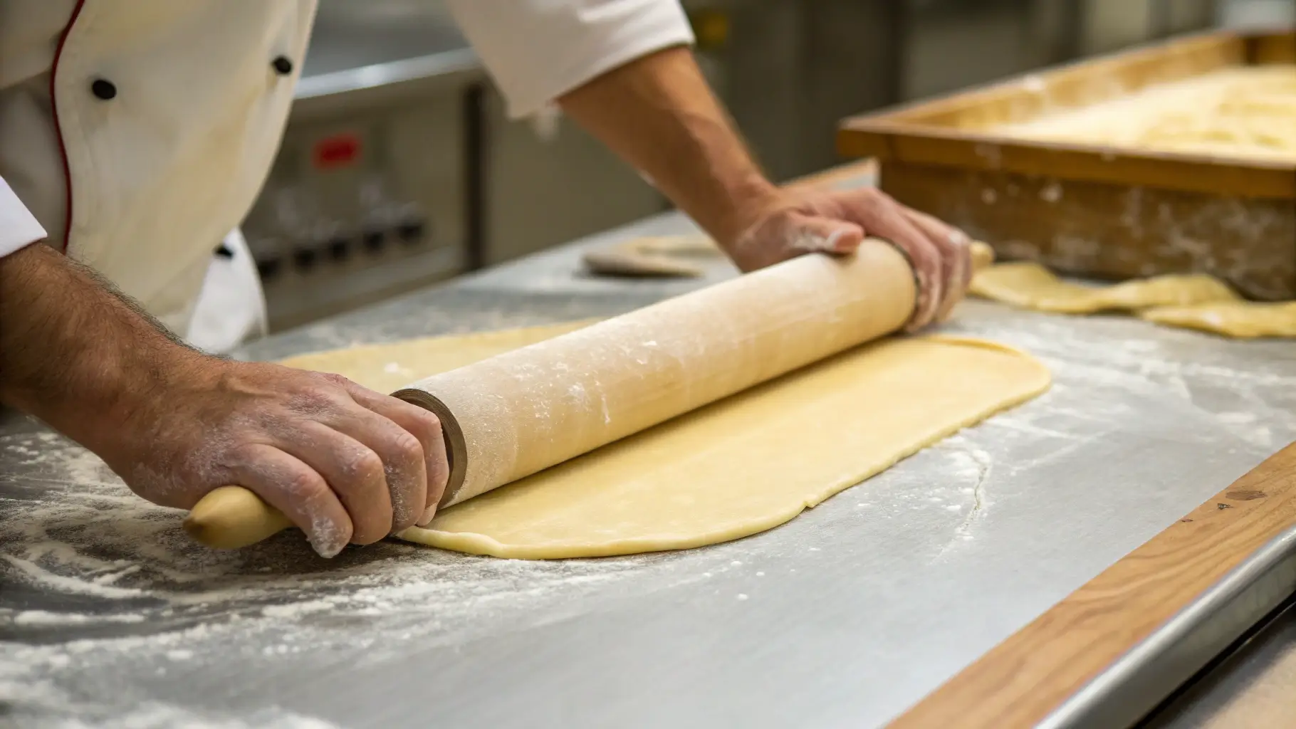 Step-by-Step Dough Preparation for Gipfeli Recipe Rolling out dough for the perfect homemade Gipfeli Recipe.