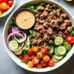 Healthy burger bowl recipe with fresh ingredients