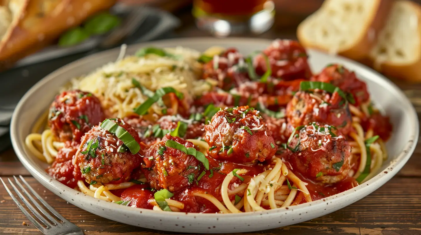 spaghetti-meatballs-air-fryer.-cd62-4b5d-bfe5-8e11eca7f395_0 Air fryer meatballs served with spaghetti and marinara sauce.