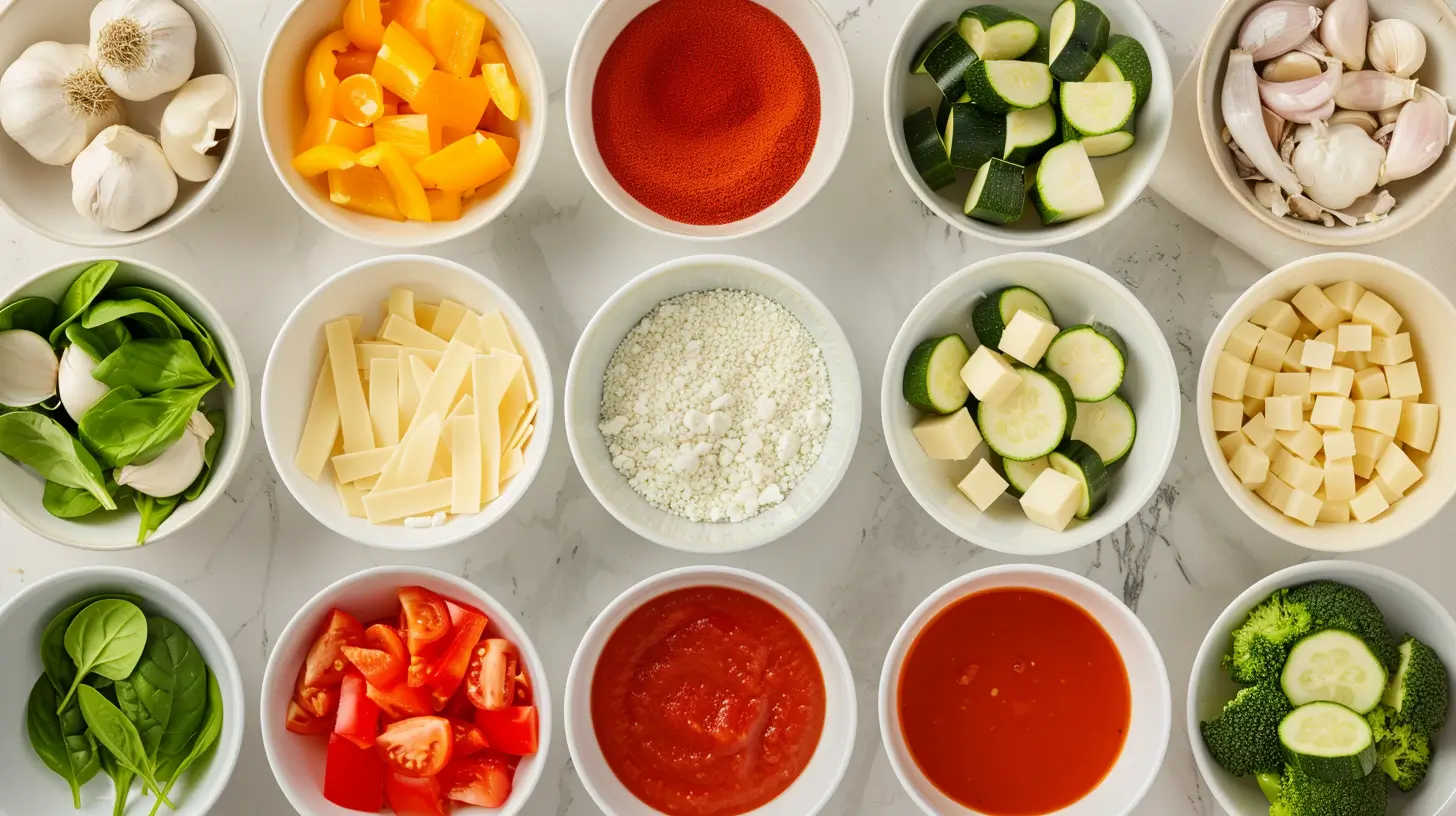 Vegetarian Lasagna Soup Ingredients Flat Lay