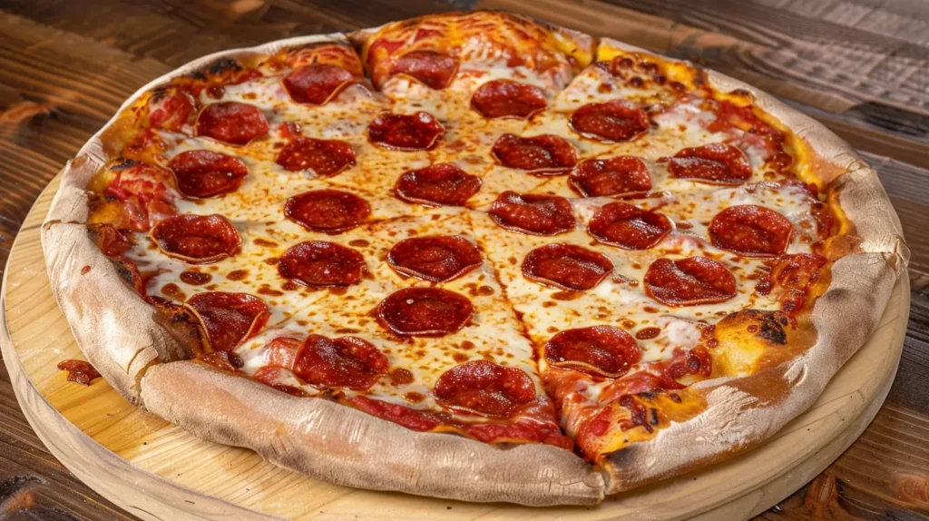 Freshly baked pepperoni pizza