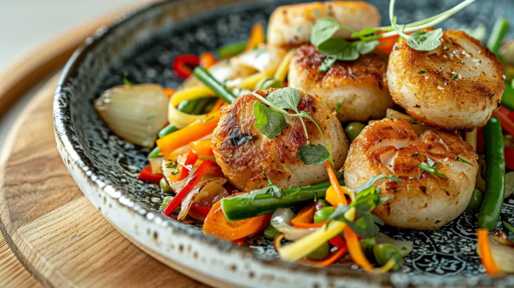 Fishcakes and Scallops Stir-Fry Recipe – a delicious seafood stir-fry with crispy fishcakes and tender scallops in a savory sauce.