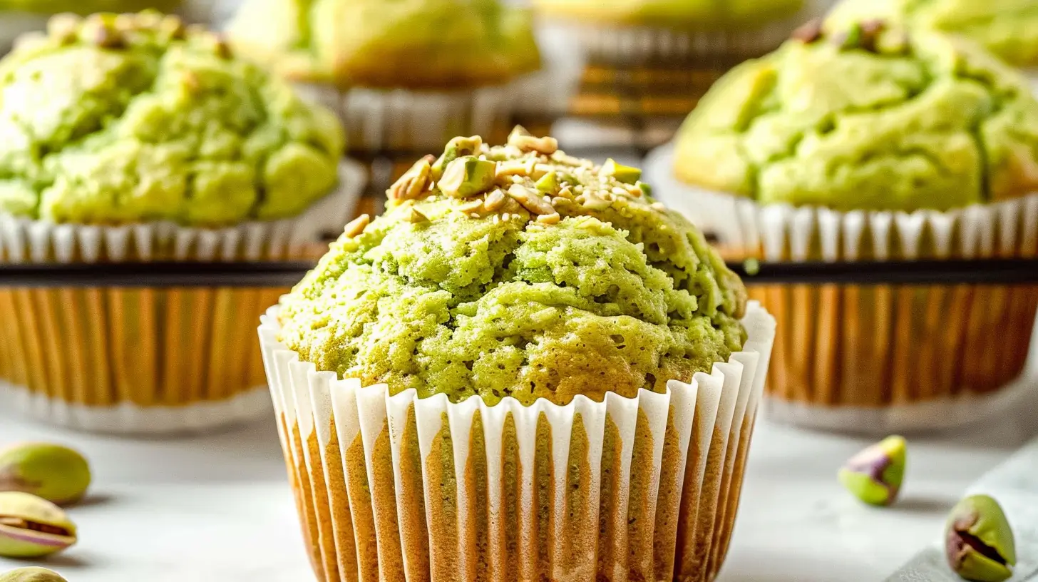 Moist and fluffy pistachio muffins with chopped nuts