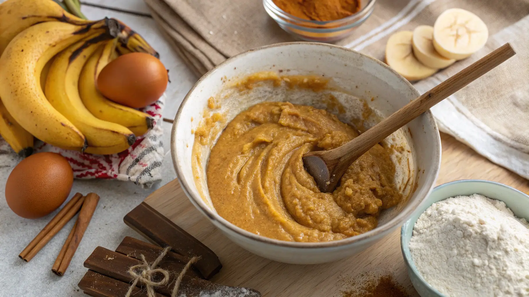 Mixing Pumpkin Banana Muffin batter in a bowl